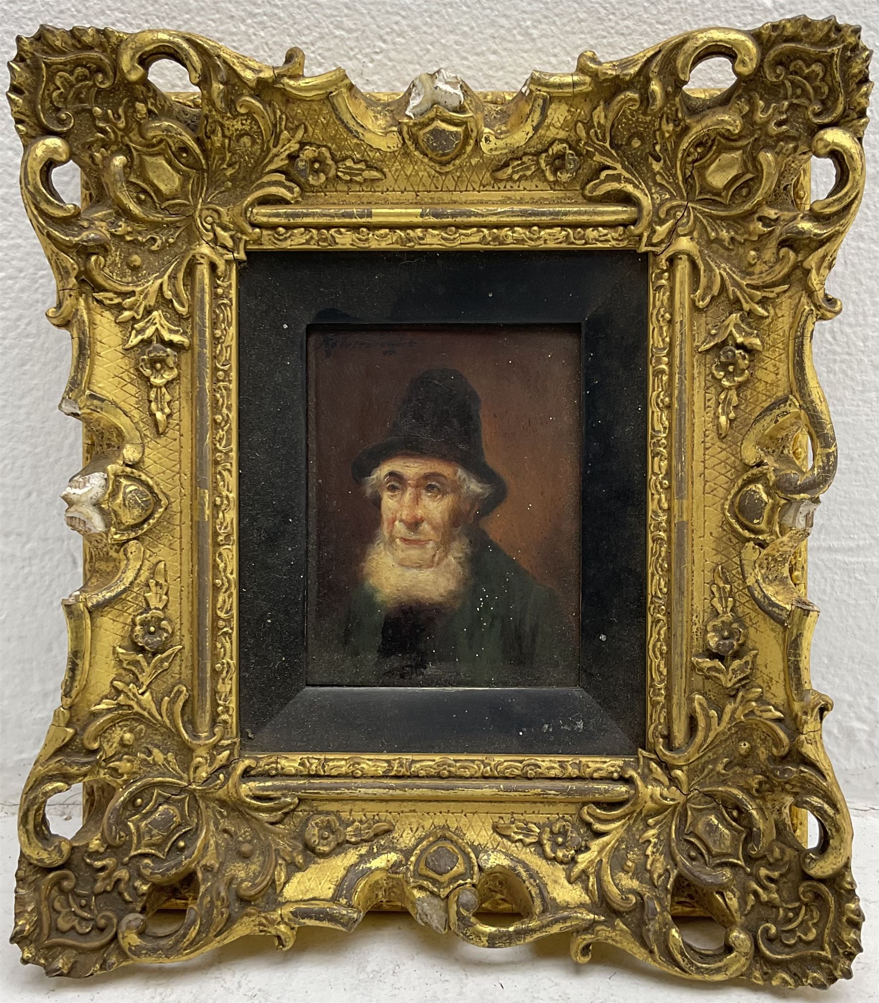 Continental School (19th/Early 20th century): Portrait of a Gentleman with Beard and Hat, oil on board indistinctly signed 12cm x 9cm