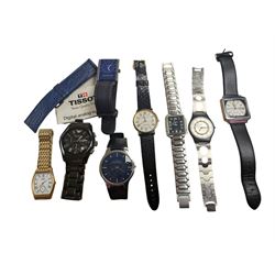 Seiko automatic wristwatch and a collection of quartz wristwatches including Tissot, Swatch, Armani ceramic, Roamer and Skagen