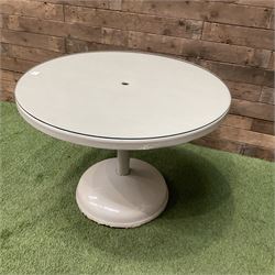 Circular white painted pedestal table with glass top - THIS LOT IS TO BE COLLECTED BY APPOINTMENT FROM DUGGLEBY STORAGE, GREAT HILL, EASTFIELD, SCARBOROUGH, YO11 3TX