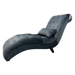 Contemporary chaise longue, upholstered in blue velvet