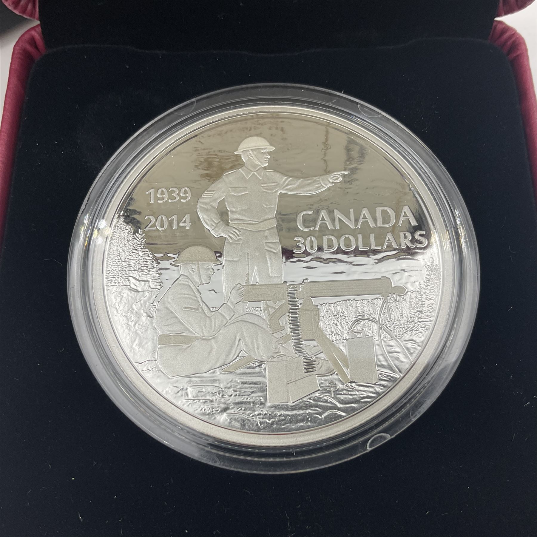 Royal Canadian Mint 2014 '75th Anniversary of the Declaration of the Second World War' fine silver thirty dollar coin, cased with certificate