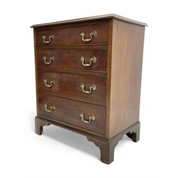 Small Georgian and later mahogany chest, moulded rectangular top over four long cock-beaded drawers, on bracket feet