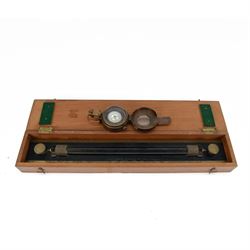 T.G. Company Ltd London, a Second World War military compass, no. A266322, dated 1940, MkII, together with Ruler Parallel Rolling R.A. No.1 MkI 1937, by Stanley London, with mahogany box