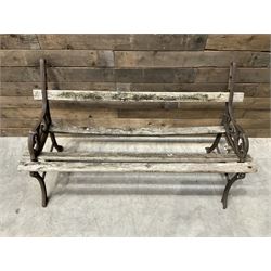 Pair of faux bois cast metal bench ends; together with wooden slatted bench with metal ends