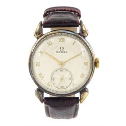 Omega 14K gold filled gentleman's manual wind wristwatch, silvered dial with Roman numeral...