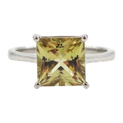 Platinum single stone princess cut csarite ring, hallmarked, csarite approx 3.95 carat