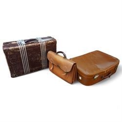 Vintage bridle leather document case and two suitcases