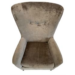 2 x Wing back armchair upholstered in silver crushed velvet fabric