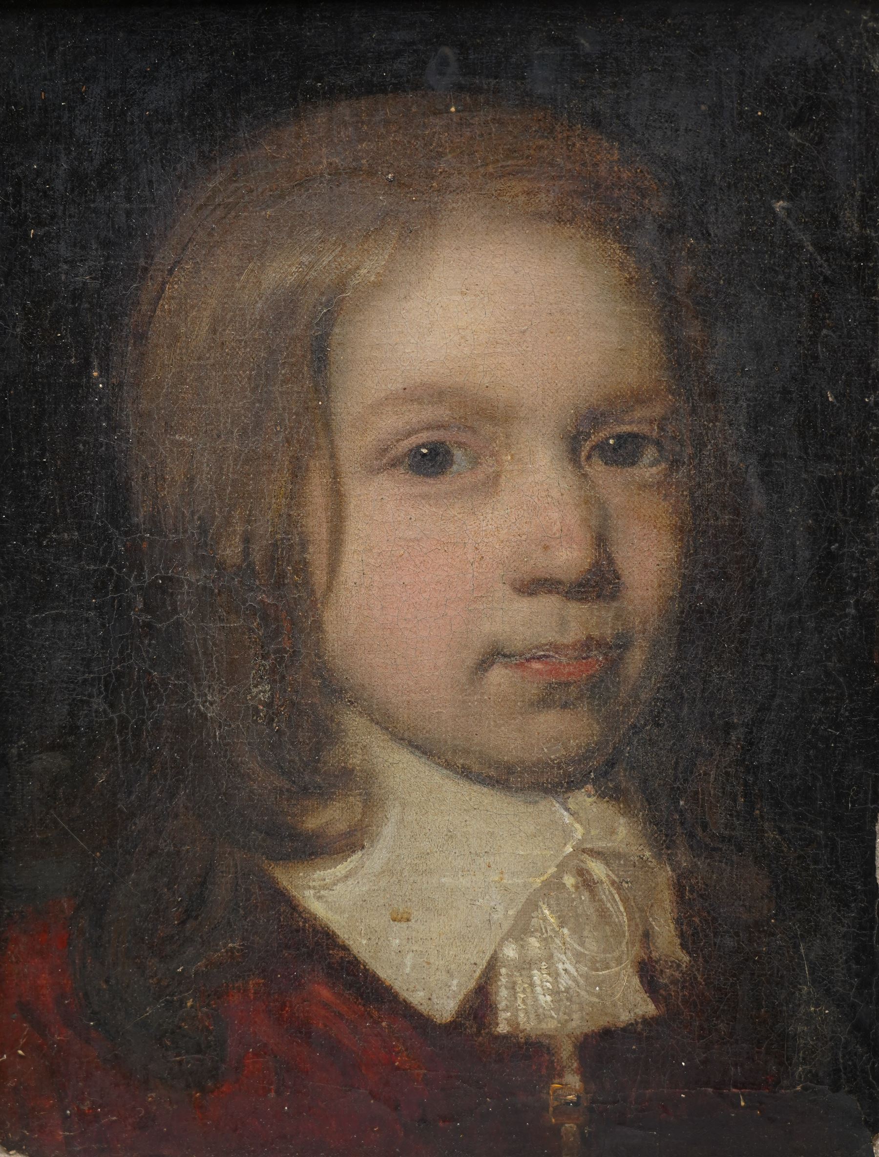 Dutch School (18th century): Portrait of a Boy in a Red Jacket, oil on canvas unsigned, in acanthus moulded gilt frame 31cm x 24cm