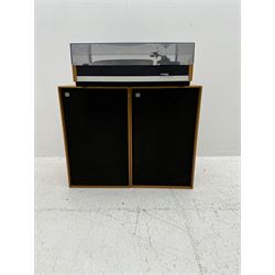Thorens TD 126 MKII turntable record deck with SME tonearm, within teak case, together with a pair of Mordaunt-Short MS235 speakers, speakers H53cm
