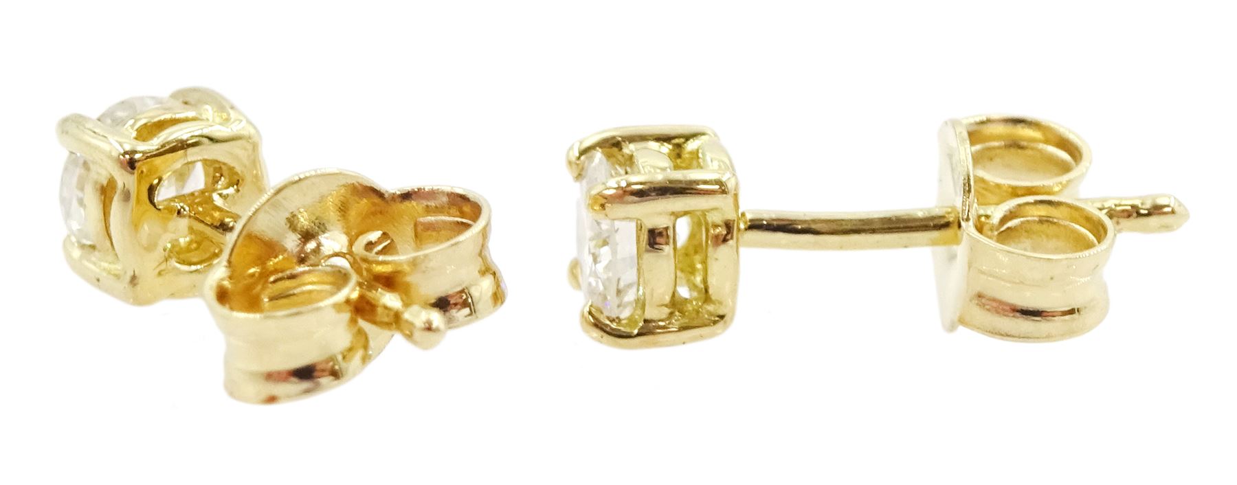 Pair of 18ct gold round brilliant cut diamond stud earrings, total diamond weight approx 0.40 carat