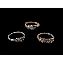 18ct gold diamond ring, 18ct white gold ring shank and a 9ct gold stone set ring