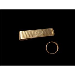 9ct gold money clip and a 9ct gold ring, both hallmarked 