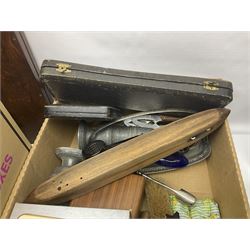 Imperial Model T typewriter in case, two riding helmets, collection of silver plate and a folding wall mirror in wooden frame, etc