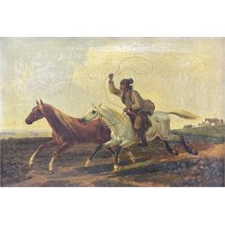 F Smith (British 19th century): Mexican Cowboy Lassoing Wild Horse, oil on canvas signed 20cm x 27cm