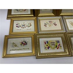 Collection of approximately thirty WWI period embroidered silk greetings cards and post cards,  mostly military examples, including 'Right is Might', 'Remember Me!', 'Greetings from your soldier boy', etc