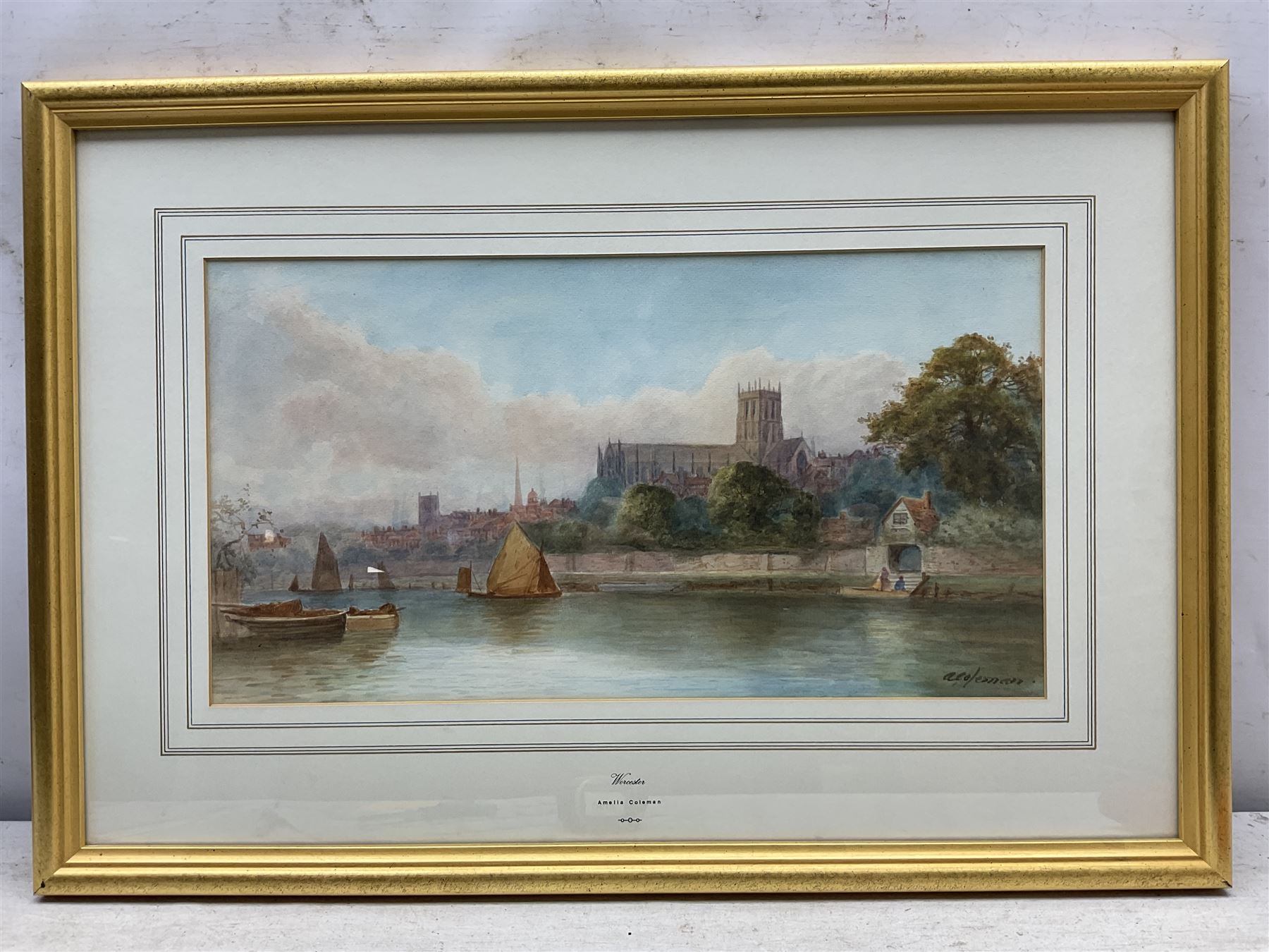 Amelia Coleman (British 19th Century): 'Worcester' from the Severn, watercolour signed, titled on mount 24cm x 45cm 