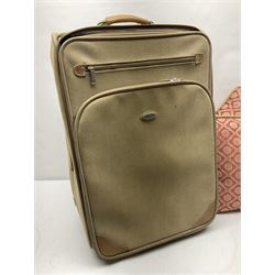 Shilton suitcase on wheels and matching travel bag, together with four cushions