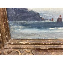 Frank Henry Mason (Staithes Group 1875-1965): 'The End of the Voyage', oil on board signed and dated '47, original title label verso 13cm x 54cm