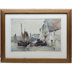 John Ernest Aitken (Scottish 1881-1957): 'The End of the Herring Season - Storing the Nets at St Monans', watercolour signed, titled verso (within the frame) 31cm x 48cm