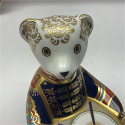 Royal Crown Derby paperweight Drummer Teddy with gold stopper, together with pattern 1128 Imari side plate and Old Imari Christmas Robin pin dish