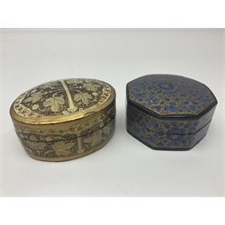 Twelve lacquered boxes, to include square and oval examples, with floral decorations, tallest H5cm