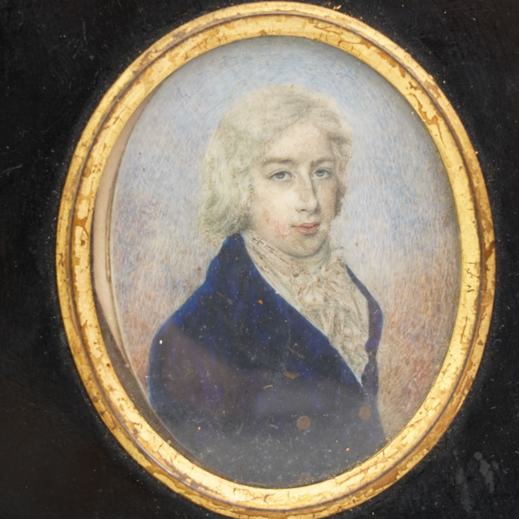 Attrib. Henry Edridge (British 1768-1821): Portrait of 'Henry Hamilton' (Irish c.1780-1850) Wearing a Blue Jacket, miniature watercolor on ivory inscribed and dated c.1795, 8cm x 6cm
Provence: direct from the family of the sitter.
Notes: Henry Hamilton was the son of the Irish politician Sackville Hamilton (1732-1818), and grandson of The Honorable Henry Hamilton (1692-1743). This item has been registered for sale under Section 10 of the APHA Ivory Act