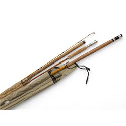 Foster Bros 'The Perfect' three piece split cane fishing rod, in canvas slip case, togethe...