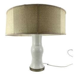 Early to mid 20th century Continental white glazed porcelain table lamp, of Gu form, with brushed metal fittings and large shade, base H47cm 