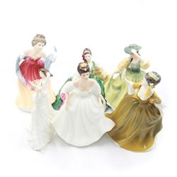 Seven Royal Doulton figures, including Amy's Sister HN3445, Elyse HN2474, With Love HN3393 etc