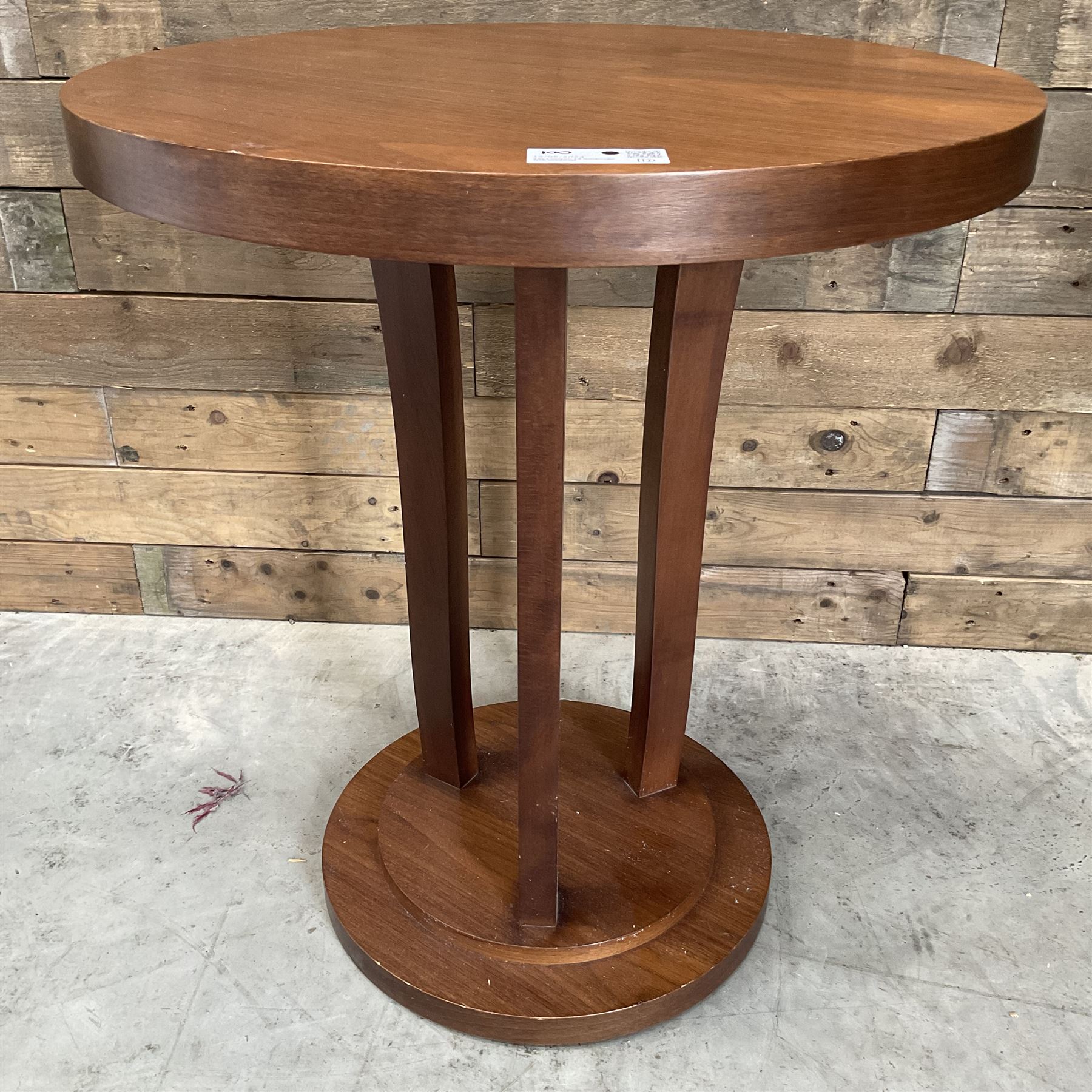 Six walnut circular bar or bedroom occasional tables