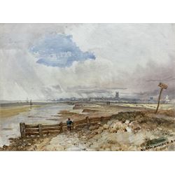 Henry Barlow Carter (British 1804-1868): 'North Humber Bank' view towards 'Hull' and Holy Trinity Church in the distance, watercolour over pencil signed, Humber title in a later hand 26cm x 35cm
Provenance: with Sanders of Oxford; ex cols. A W Neele, A A & A C Haley and W A Meek KC, labels verso