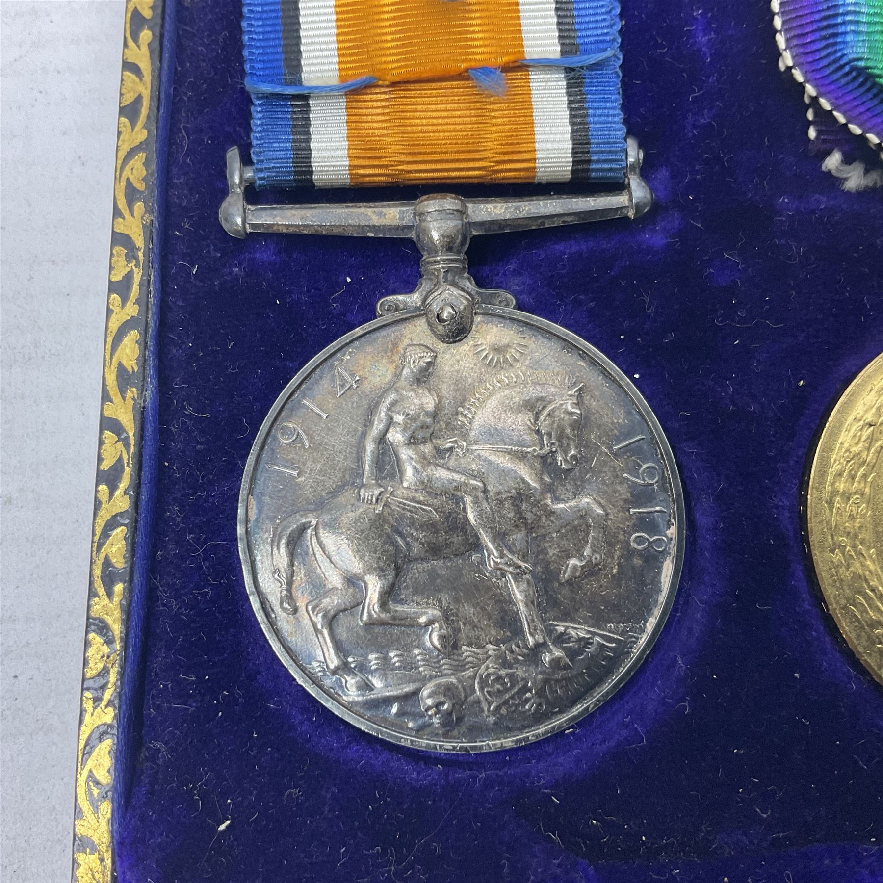 WWI pair of medals comprising British War Medal and Victory Medal awarded to 12-1379 Pte. H. Marshall York and Lanc. R.; both with ribbons in display case; and WWII 1939-1945 Star