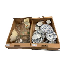 Collection of dinner wares Johnson Bros Indies pattern, together with glassware and jug etc, two boxes 