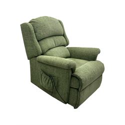 Sherborne 'Albany' dual motor electric rise and recliner armchair, in Adriatic Mint (Aquaclean) fabric, high-back with segmented cushioning, padded armrests and a built in footrest, on metal frame