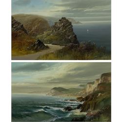 John Shapland (British 1865-1929): 'Castle Rock Lynton' and 'Lulworth Cove West', pair watercolours signed, titled on the original mounts 28cm x 46cm (2)