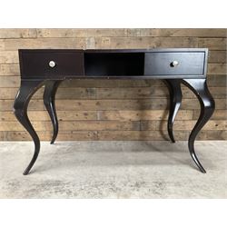 Rosewood finish console dressing table, fitted with two soft-close drawers