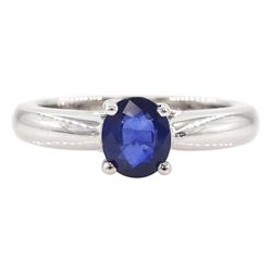 18ct white gold single stone oval cut sapphire ring, hallmarked, sapphire approx 0.90 carat