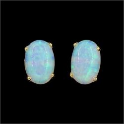 Pair of 9ct gold opal stud earrings, stamped