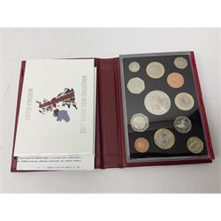 Six The Royal Mint United Kingdom proof coin collections, dated 1995, 1996, 1998, 2002, 2006 and 2007 all cased with certificates