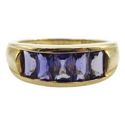 9ct gold five stone iolite ring, hallmarked