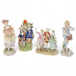 Continental figure group L' Amour,, together with a pair of courting figures and Staffords...