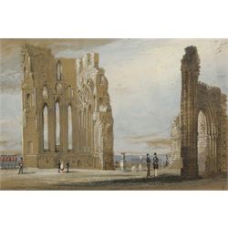 Isaac Shaw (British Mid-19th century): Officers at Tynemouth Priory, watercolour signed and dated 1848, 22cm x 32cm