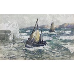 Harry Wanless (British c1872-1934): Fishing Boats returning to Scarborough Harbour in Rough Seas, watercolour signed 16cm x 25.5cm
Provenance: direct from the artist's family, part of a collection never previously seen on the market