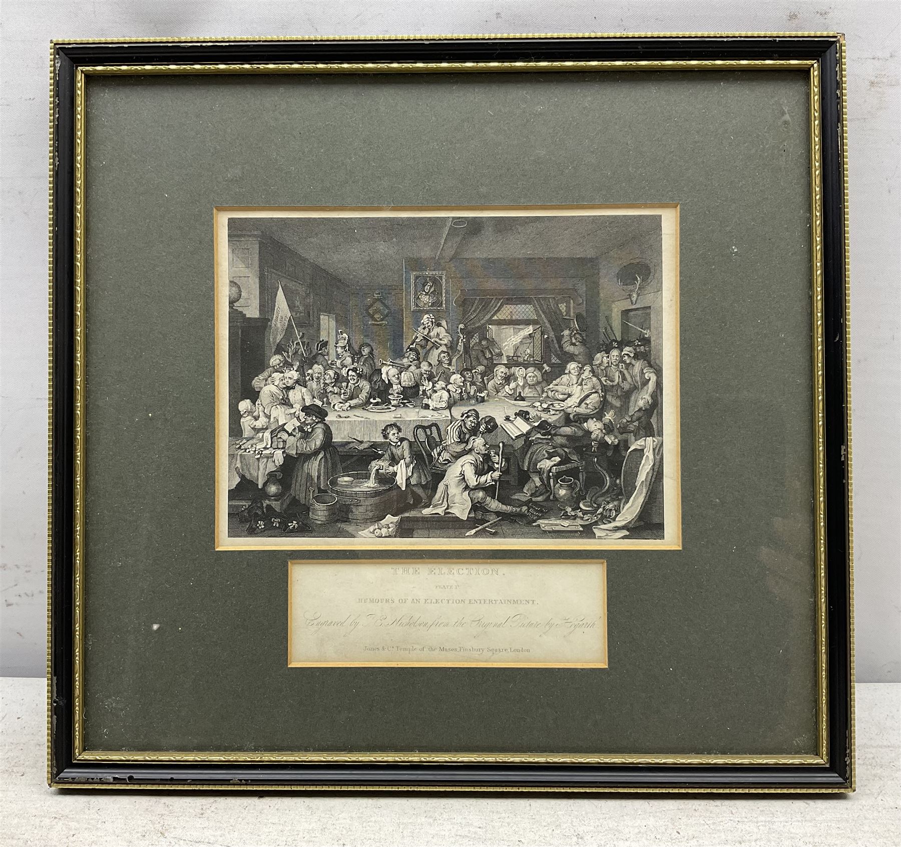 After William Hogarth (British 1697-1794): 'Beer Street and Gin Lane' and 'The Election', three 19th century engravings max 16cm x 14cm (3)