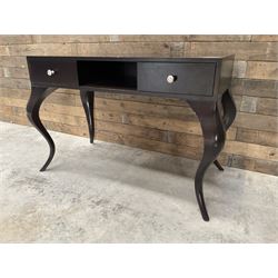 Rosewood finish console dressing table, fitted with two soft-close drawers