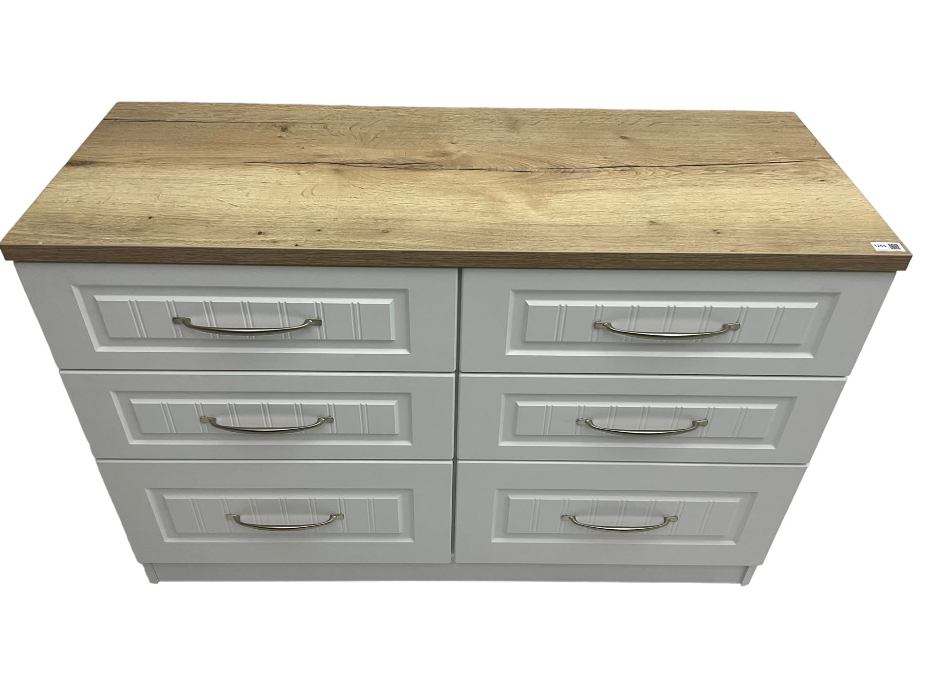 Oak and white finish six drawer chest 