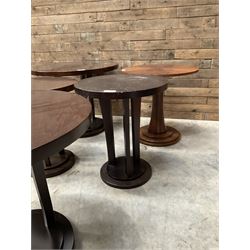 Circular walnut occasional table and four other circular tables