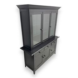 Marks and Spencer - black finish display unit, three glazed cupboards above three drawers and three further cupboards