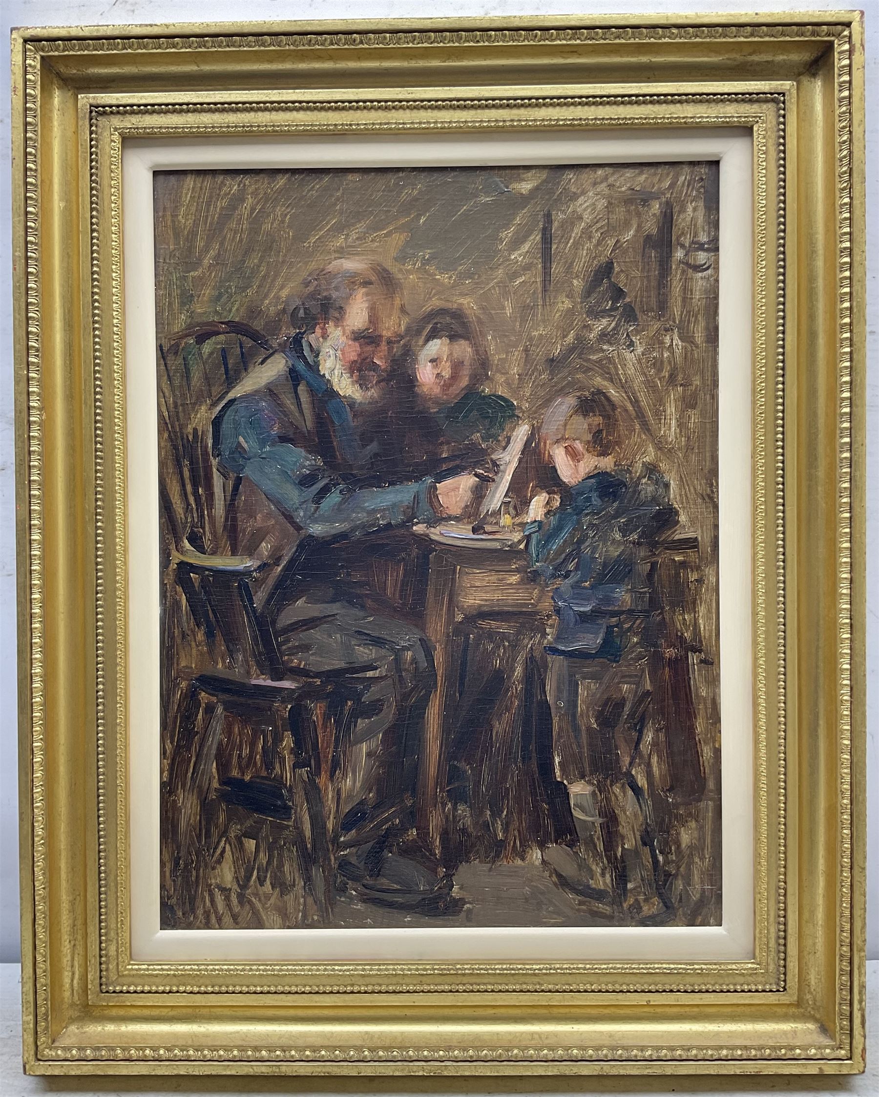 Ernest Higgins Rigg (Staithes Group 1868-1947): The Evening Read, oil on canvas unsigned 49cm x 37cm 
Provenance: private collection, purchased Simon Wood, Brockfield Hall, York; direct from the artist's family.